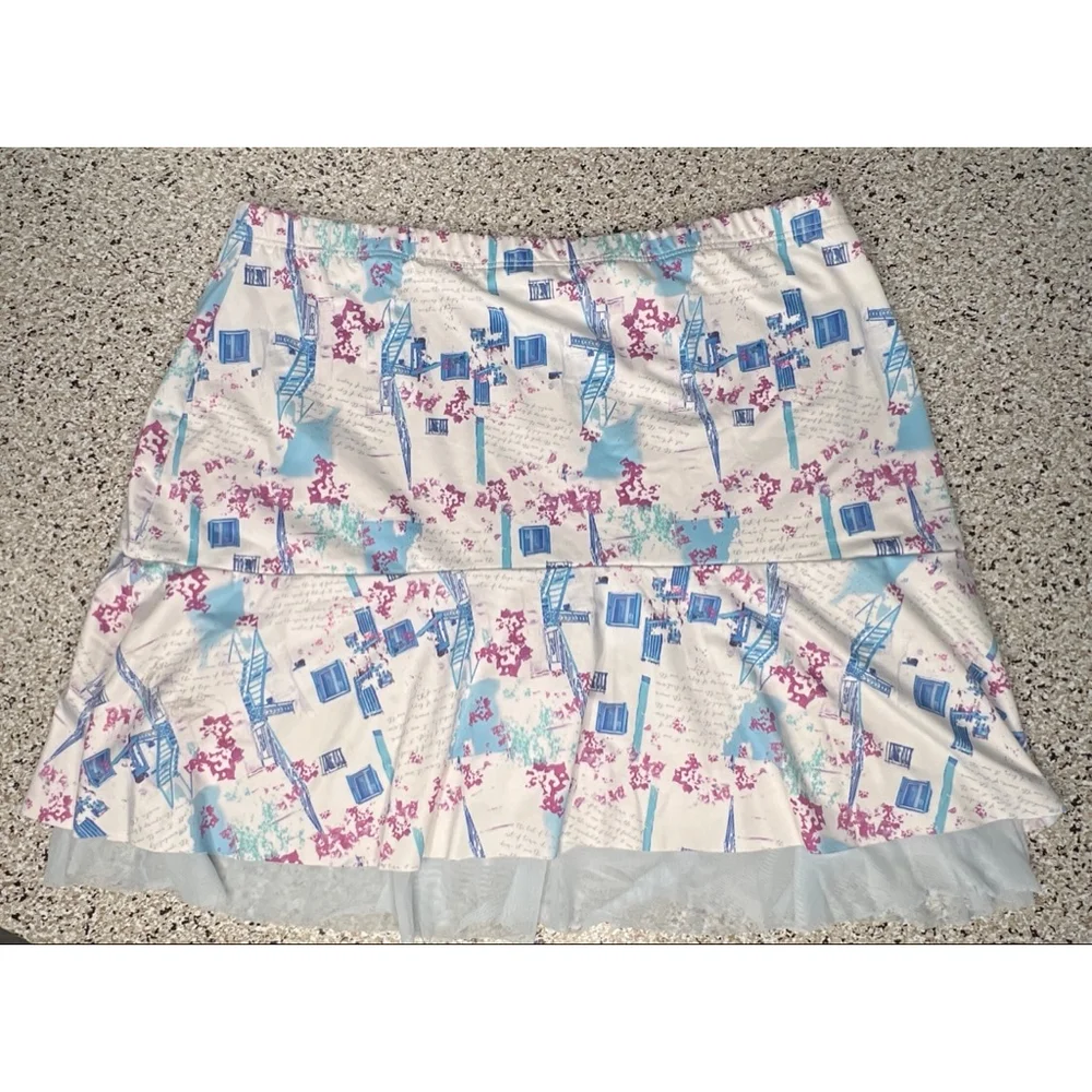 Denise Cronwall White Blue Abstract Floral Golf Skort Size Large - Picture 1 of 6